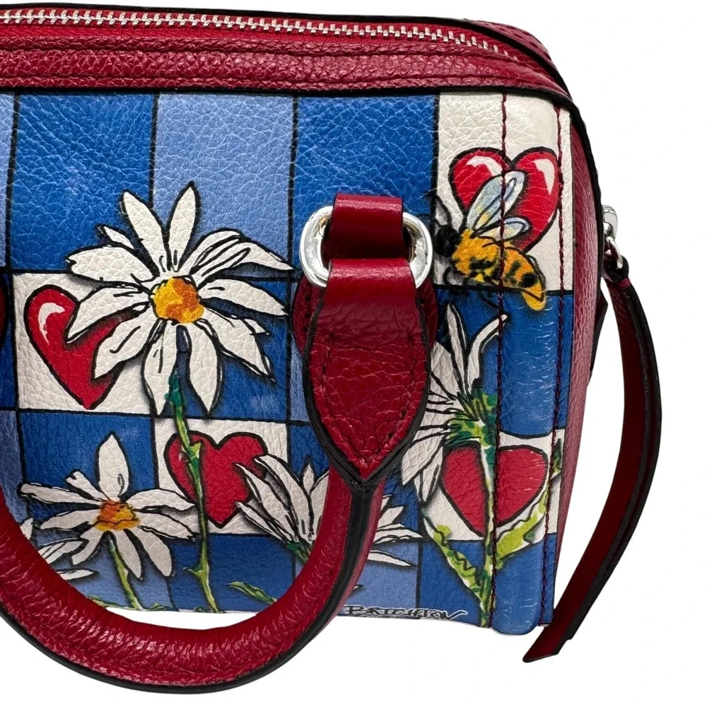 Brighton Bee Happy Mini Satchel Bag Card Organizer Dust Bag Red Blue Daisy Heart